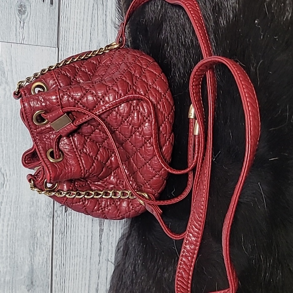 LD Red Quilted Faux Leather Mini Crossbody Bag